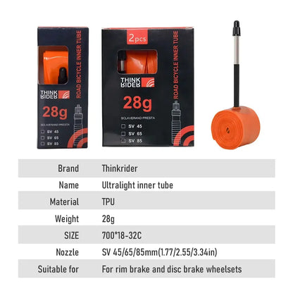 ThinkRider Ultralight Bike Inner Tube – 28g TPU for 700x18-28 Road Tires, French Valve