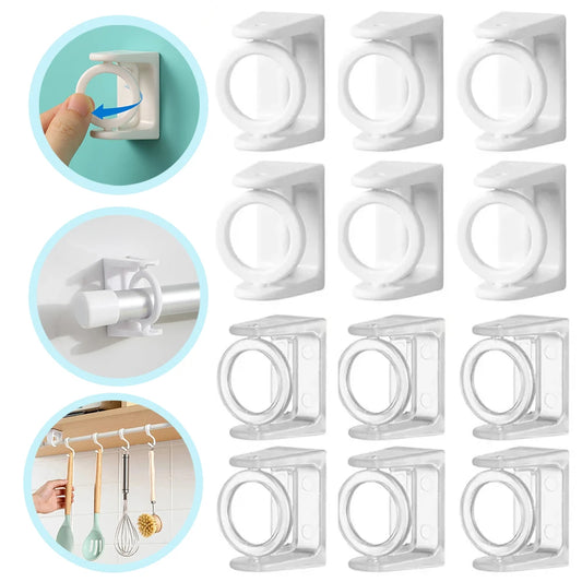 360° Rotatable Curtain Rod Hooks – Telescopic, Adhesive, No-Drill Installation