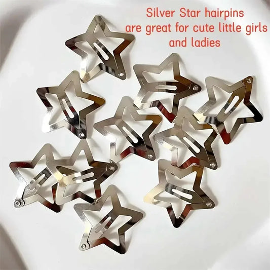 Y2K Silver Star Hair Clips - 2/50Pcs Filigree Metal Barrettes፣ ከኒኬል ነፃ