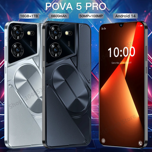 Pova5 Pro Global Version ስማርትፎን 5ጂ 7.3 ኢንች 16GB+1ቲቢ አንድሮይድ 13 ስልክ 50ሜፒ ካሜራ 6800mAh ባትሪ ሞባይል 10 ሞባይል ስልክ