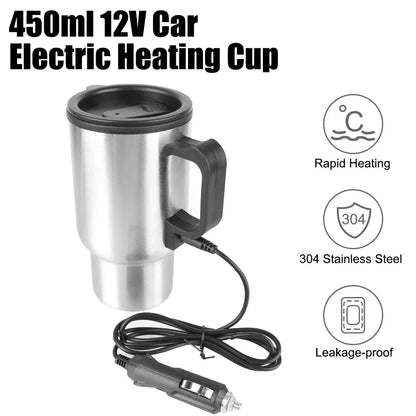12V የኤሌክትሪክ የመኪና ማንቆርቆሪያ - 450 ሚሊ ሜትር የማይዝግ ብረት ማሞቂያ ለውሃ፣ ቡና እና ጉዞ 