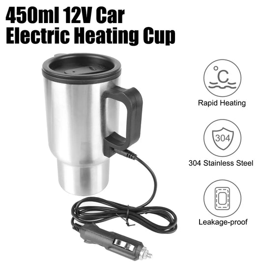 12V የኤሌክትሪክ የመኪና ማንቆርቆሪያ - 450 ሚሊ ሜትር የማይዝግ ብረት ማሞቂያ ለውሃ፣ ቡና እና ጉዞ 