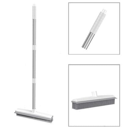 Rubber Broom & Carpet Rake with Squeegee – Pet Hair Remover for Carpets & Hard Floors