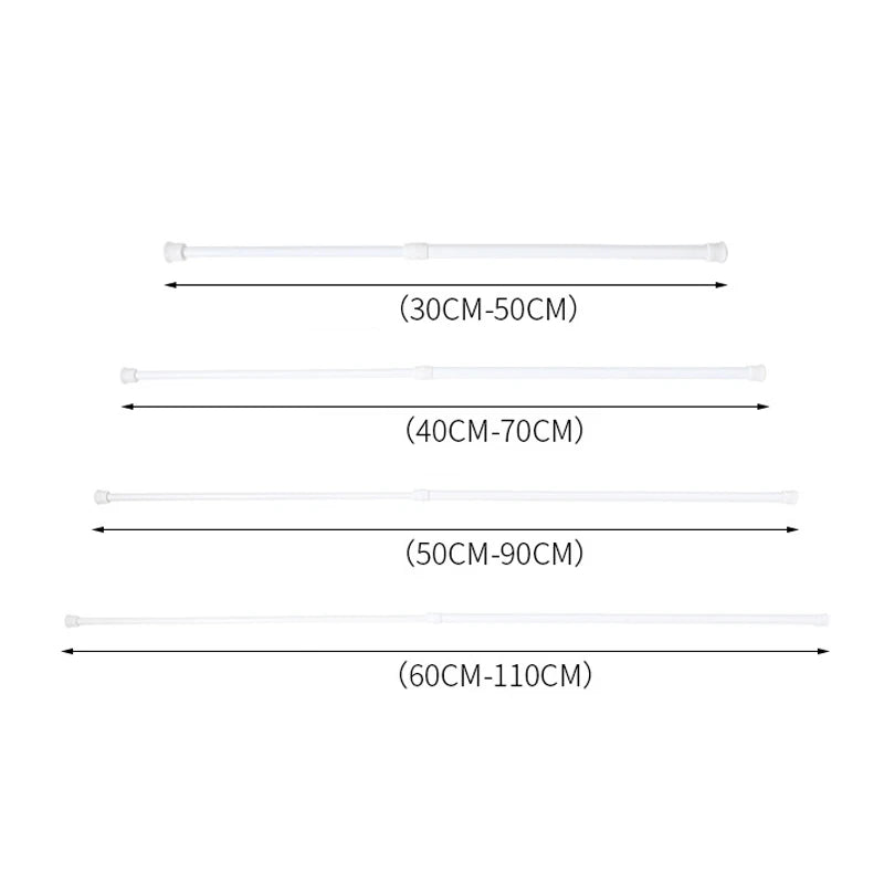 Adjustable Metal Curtain Rod – 30-110cm Spring-Loaded Telescopic Pole for Bathroom & Shower