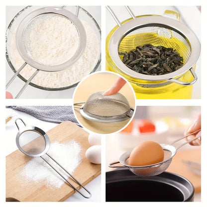 3 ፒሲኤስ ጥሩ የሜሽ ማጣሪያ አዘጋጅ - አይዝጌ ብረት ማጥለያ ለሻይ፣ ዱቄት እና እንቁላል